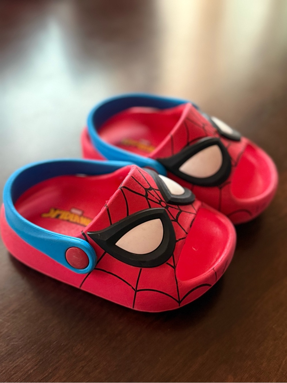 Spiderman Kids Red and Blue Slip-On Sandals with Web Graphic